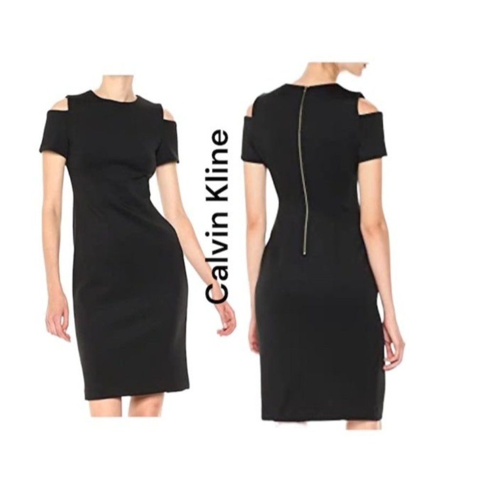 Calvin Klein Women's Round Neck Cold Shoulder Sheath Dress black ck